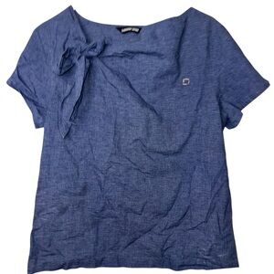 Chase Lands' End Women Blue Tie Front Short Sleeve Tee (10)